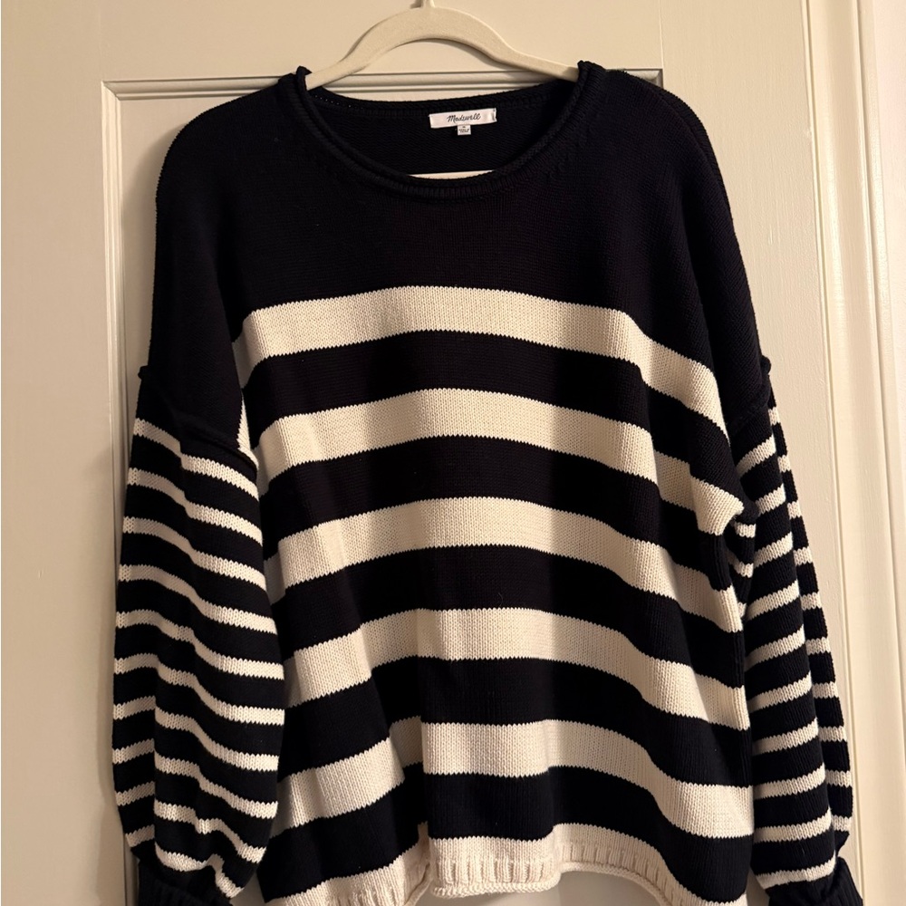 Madewell Black and White Striped Crew Neck Sweater